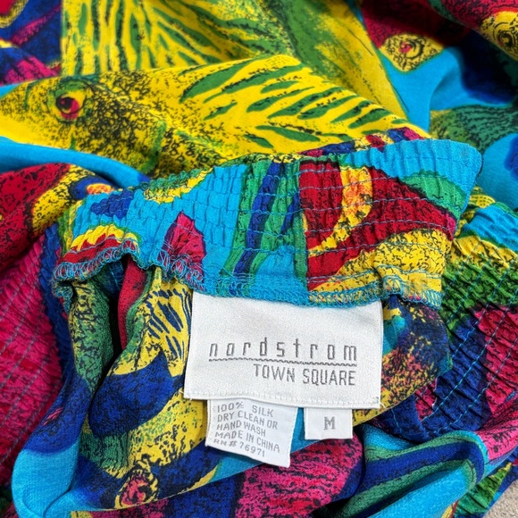 Vintage 100% Silk Tropical Fish Print Skirt Bright Vibrant Colorful A-Line - Picture 4 of 8